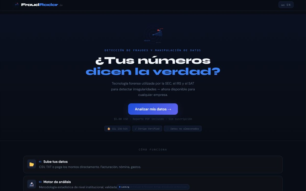 Pantalla actual de Fraud Radar